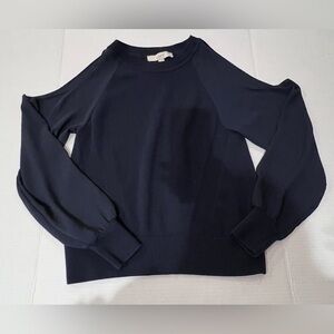 LOFT Cold Shoulder top with chiffon sleeves size XS. Pre-owned navy blue
